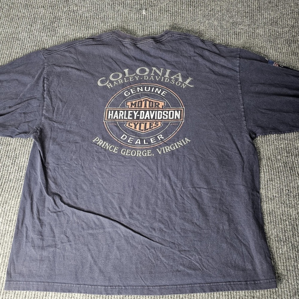 Vintage Harley-Davidson Shirt Mens 3XL Blue Long Sleeve USA Flag Colonial 00s